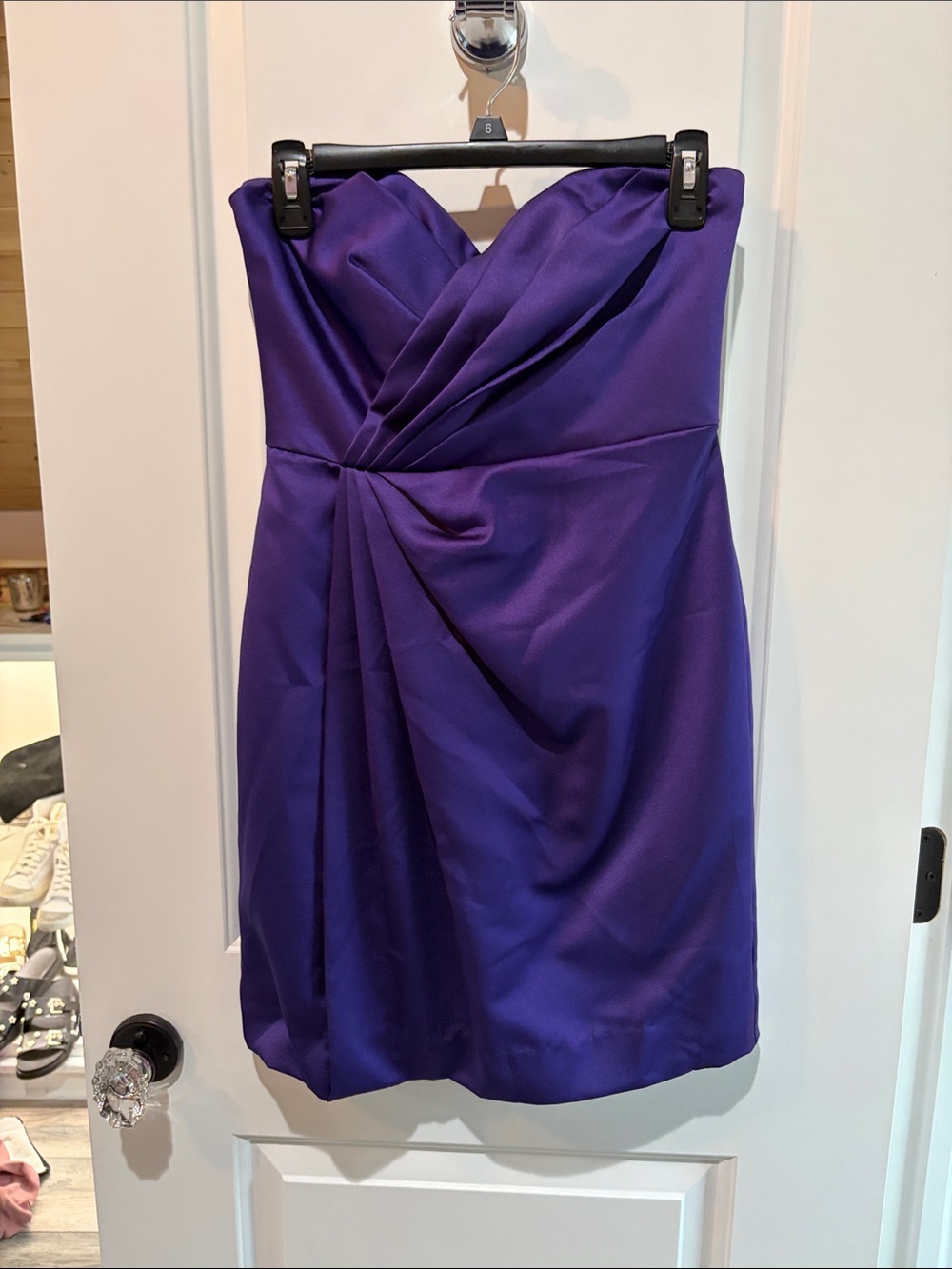David's Bridal Strapless Deep Purple Satin Cocktail Dress